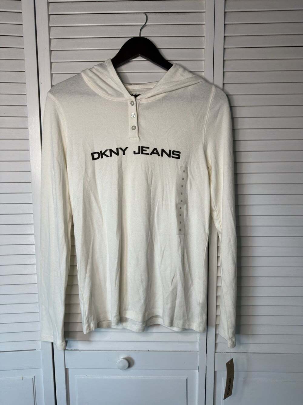 DKNY Jeans Women’s Button Up Henley Knit Hoodie Size M NWT
